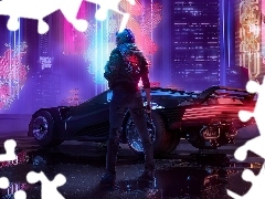 Samochód, Broń, Cyberpunk 2077, Kobieta, Gra