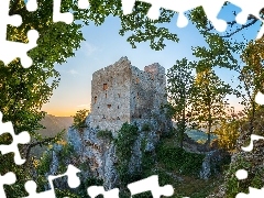 Skała, Ruiny, Drzewa, Zamek