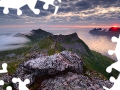 Góry, Skały, Norwegia, Szczyt Husfjellet, Wyspa Senja, Mor