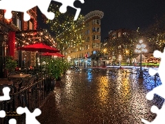 Budynek Flatiron, Światła, Kanada, Noc, Vancouver, Hotel E