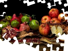 Liście, Blat, Granaty, Jabłka, Owoce