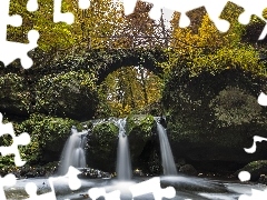 Rzeka, Wodospad Schiessentumpel, Most, Skały, Mullerthal, L