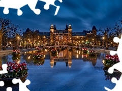 Latarnie, Noc, Holandia, Muzeum Narodowe, Amsterdam, Tulipan