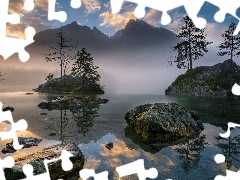 Skały, Jezioro Hintersee, Wysepki, Drzewa, Bawaria, Niemcy,