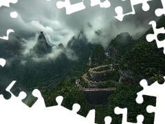 Góra Tianmen, Góry, Szczyty, Chmury, Hunan, Chiny, Droga,