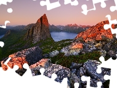 Wyspa Senja, Norwegia, Skały, Morze, Góry