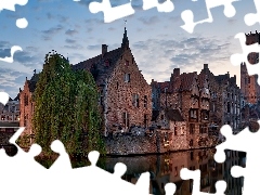 Wieża, Drzewo, Brugia, Wierzba, Domy, Kanał wodny, Belgia