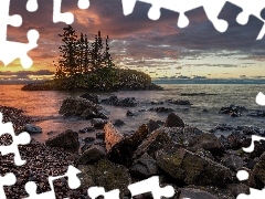 Jezioro górne, Jezioro Lake Superior, Wysepka, Drzewa, Minn