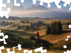 Góry Sassolungo, Płaskowyż Seiser Alm, Dolomity, Wzgórza