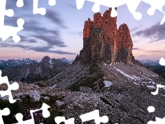 Masyw, Dolomity, Zachód słońca, Włochy, Tre Cime di Lava