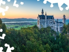Drzewa, Las, Bawaria, Zamek Neuschwanstein, Niemcy