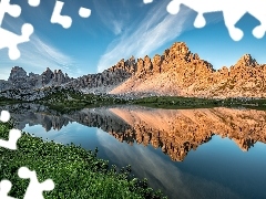 Jezioro, Dolomity, Odbicie, Góra Paternkofel, Góry, Rośli