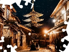 Latarnie, Świątynia, Tokio, Ulica, Domy, Ludzie, Japonia