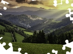 Wzgórza, Domy, Austria, Światło, Gmina Turnau, Lasy, Gór