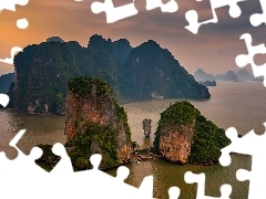 Lasy, Skały, Morze Andamańskie, Wyspy, Góry, Zatoka Phang Nga, Tajlandia