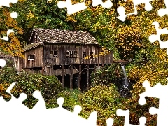 Rzeka, Drzewa, Stany Zjednoczone, Las, Stan Waszyngton, Młyn Cedar Creek Grist Mill, Jesień, Woodland