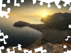 Skały, Wschód słońca, Wybrzeże, Półwysep, Morze