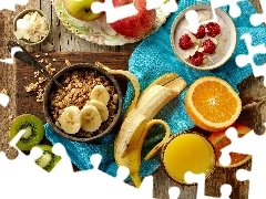Kiwi, Owoce, Jabłka, Musli, Pomarańcz, Banan