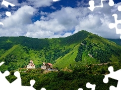 Góry, Gruzja, Zbocza, Kościół Amaglebis Church, Zielone,