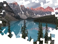 Jezioro Moraine, Kanada, Świerki, Prowincja Alberta, Park N