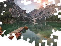 Góry, Jezioro Pragser Wildsee, Pomost, Lago di Braies, Wło