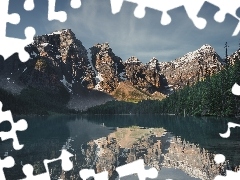 Lasy, Drzewa, Kanada, Góry, Prowincja Alberta, Moraine Lake