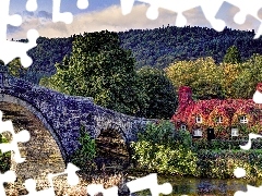 Miejscowość Llanrwst, Rzeka Conwy, Walia, Kamienny, Okryty