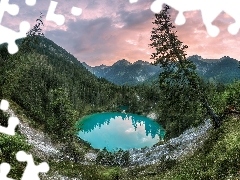 Las, GĂłry, Drzewa, Chmury, Zielone, Jezioro