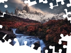 Odbicie, Argentyna, Szczyt Fitz Roy, Góry Andy, Wodospad, J