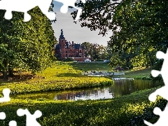 Drzewa, Park, Województwo wielkopolskie, Staw, Zamek w Wąsowie, Wąsowo, Polska