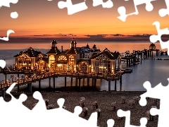 Restauracja, Morze Bałtyckie, Kawiarnia, Plaża, Wyspa Rugia, Niemcy, Molo, Sellin, Kosze plażowe