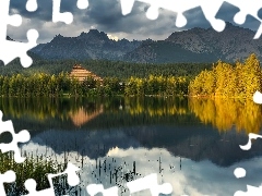 Lasy, Góry, Chmury, Słowacja, Szczyrbskie Jezioro, Tatry W