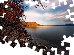 Góry Ou, Jesień, Wyspa Honsiu, Japonia, Niebo, Jezioro Tow