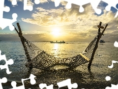 Łódki, Hamak, Mauritius, Plaża, Brabant, Zachód słońca