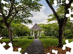 Park, Drzewa, Ścieżka, Altana