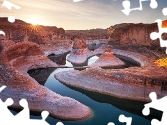 Kanion Glen, Stany Zjednoczone, Skały, Promienie słońca, Jezioro Powell, Arizona