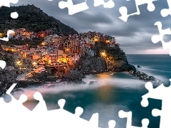 Oświetlone, Gmina Riomaggiore, Morze Liguryjskie, Manarola,