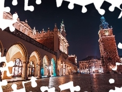 Oświetlone, Polska, Wieża Ratuszowa, Zabytki, Sukiennice, Kraków