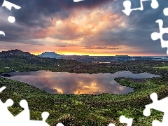 Jezioro, Hrabstwo Donegal, Odbicie, Góry Derryveagh, Irlandia, Greenan Lough, Chmury