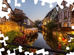 Restauracja, Rzeka, Zmierzch, Oświetlenie, Mała Wenecja, F