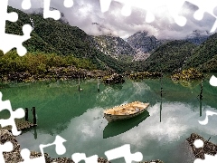 Lake Bondhusvatnet, Jezioro, Łódka, Góry, Park Narodowy F