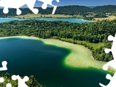 Zielone, Lac de Narlay, Jura, Lasy, Jezioro, Drzewa, Francja
