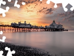 Restauracja, Kawiarnia, Anglia, Morze, Eastbourne, Eastbourne Pier, Molo, Wschód słońca