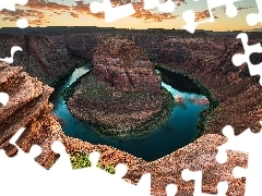 Kanion, Park Narodowy Glen Canyon, Rzeka, Kolorado River, Arizona, Stany Zjednoczone, Horseshoe Bend, Skały, Zakole