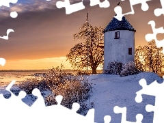 Drzewa, Krzewy, Kanada, Droga, Quebec, Wiatrak, Zima, Gmina Grondines