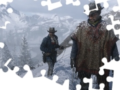 Mężczyźni, Góry, Red Dead Redemption 2, Zima, Gra
