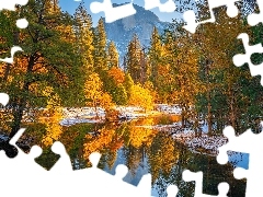 Drzewa, Góra, Rzeka, Stany Zjednoczone, Merced River, Park 