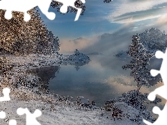 Zima, Jezioro, Kamienie, Drzewa