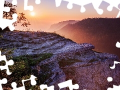 Jura, Góry, Lasy, Drzewa, Mgła, Szwajcaria, Creux du Van, 