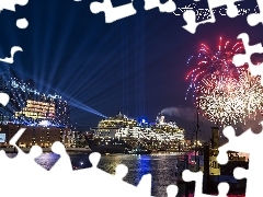 Port, Fajerwerki, Niemcy, Statek pasażerski, Hamburg, Sylwester, Nowy Rok, Mein Schiff 6